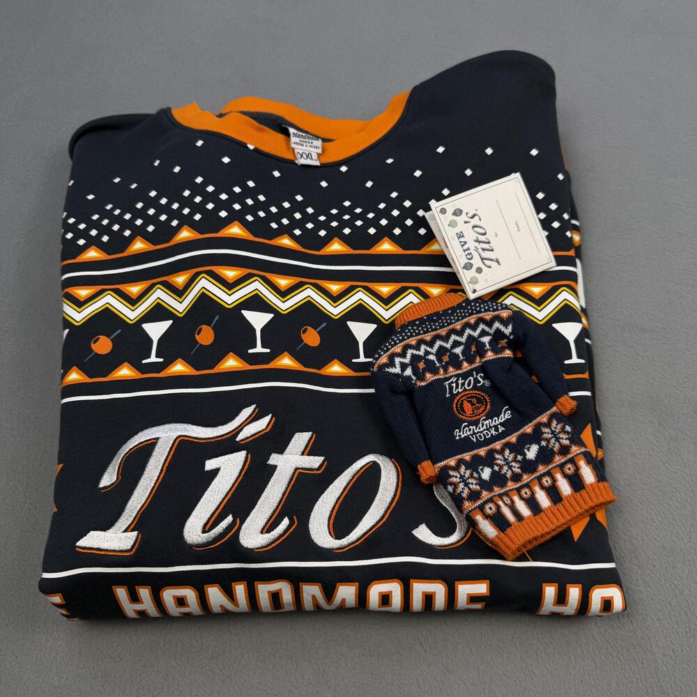 Tito's Handmade Vodka Sweatshirt Mens 2XL Black Ugly Christmas Fleece Pullover